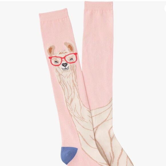 Knee High Socks Llama With Glasses - Picture 2 of 3